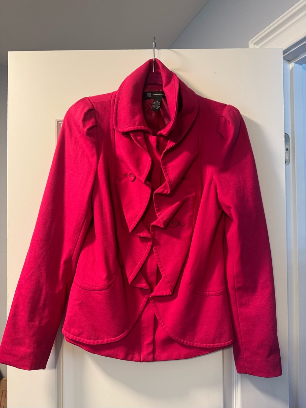 INC International Concepts Fuchsia Pink Ruffle Blazer Jacket Size M